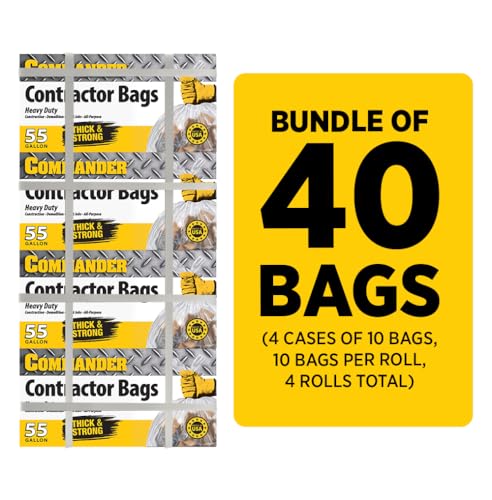 Commander 55 Gallon 3 MIL (eq) Clear Heavy Duty Contractor Bags with Flap Ties - 36" x 56" with flaps - Pack of 40 - For Contractor, Industrial, & Outdoor