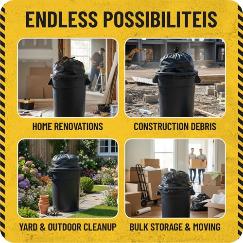 MAAXForce 55 Gallon Contractor Trash Bags | 2 Mil Heavy-Duty Black Garbage Bags | Leak-Proof, Puncture-Resistant | Made in USA | 36" x 56" Large Construction & Yard Cleanup Bags (40-Count) - style: Regular