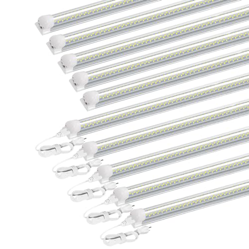 SZSKYING 10 Pack 8FT LED Shop Light, 120W 12000LM 6500K Daylight White, T8 Integrated Tube V-Shape, 96‘ Four Rows High Output, Linkable 8 Foot LED Light Fixture, Garage Lighting Plug in Non-Dimmable - size: 10 Pack