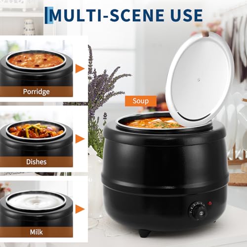 GarveeHome Soup Warmer, 13.7 Quarts Commercial Grade Soup Kettle with Hinged Lid and Detachable Stainless Steel Insert Pot, Food Warmer with Anti-Scald Handle for Restaurants, Buffet, Catering - size: 13.7 QT, Hinged Lid