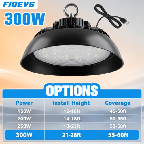 Fiqevs High Bay LED Shop Light 6 Pack, 300W, 45,000LM, 5000K, AC100-277V