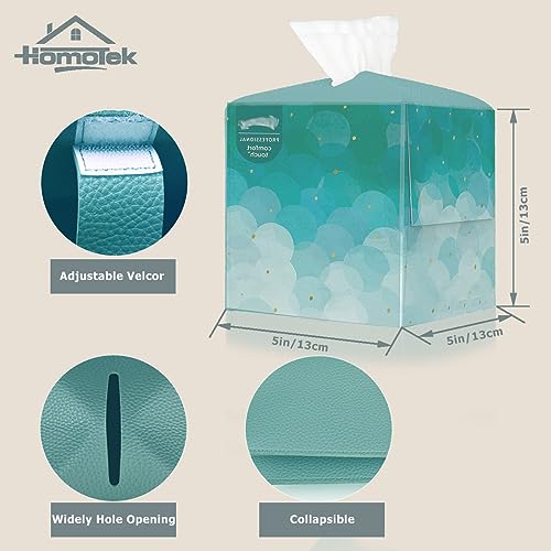 HOMOTEK 2 Pack Tissue Box Cover, Square PU Leather Tissue Holder, Decorative Facial Tissue Cube Paper Organizer Dispenser for Bathroom, Night Stands, Desk, Car 5X5X5'' - Aqua Blue, Pebble Grain - color: Aqua Blue, size: Pebble Grain