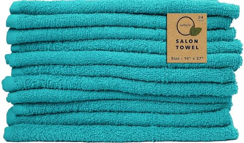 Salon Towels – Pack of 24 (16"x27") 100% Cotton Ring Spun (Not Bleach Proof) Ultra Soft, Highly Absorbent Hand Towels – Bulk for Spa, Gym & Salon (Turquoise) - color: Turquoise