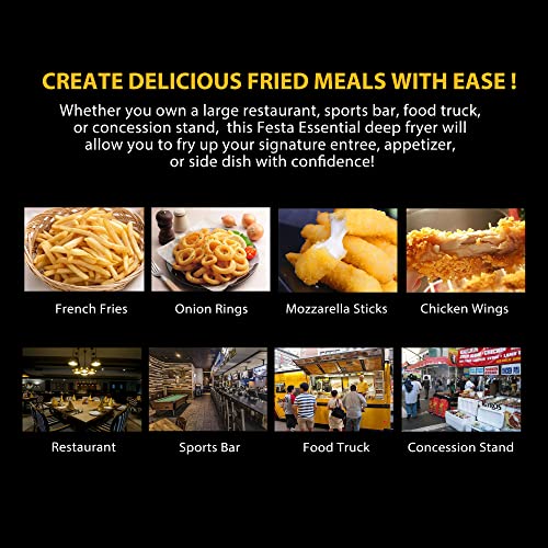 Festa Essential 14 Qt. Electric Countertop Commercial Deep Fryer with 6.8 Qt. Basket, for Restaurant and Home - 120V, 1700W, Stainless Steel Build