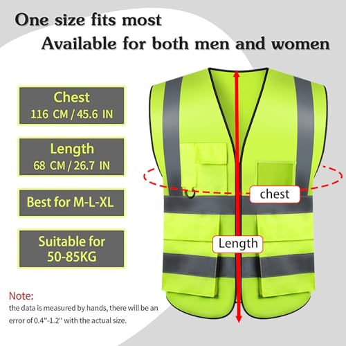 Safety Vests 20 Pack,Hi Vis Construction Vest with 5 Pockets and Zipper,Reflective Vest for Men Women Work One Size - color: Yellow