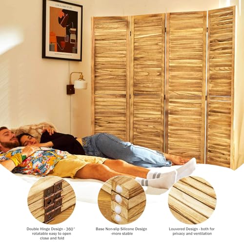 Room Dividers and Folding Privacy Screens, Wood Louvered Separators Divider Wall for Home Office Bedroom - 4 Panels, 67 * 60inch (Wood) - color: Wood - Louvered, size: 4 Panels
