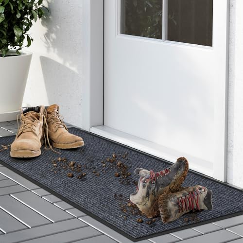 Kuyal Front Door Mat, 2'x3' Indoor Outdoor Entrance Mats, - color: Dark Gray, size: 24" x 36"