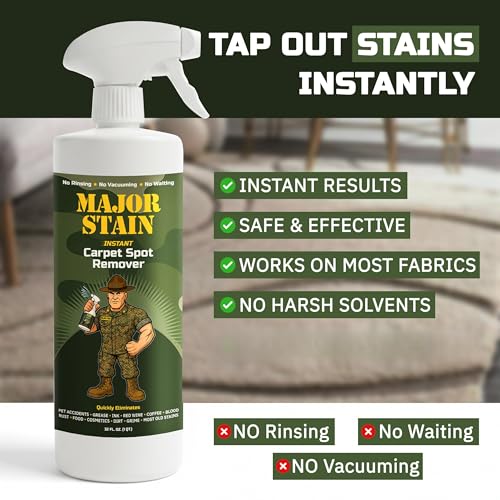 Major Stain Carpet Stain Remover Spray – 32oz – Powerful Carpet Cleaner Spray & Spot Remover for Carpet, Upholstery & Rugs – Removes Wine, Coffee, Grease & Food Stains – Fragrance Free - size: 32 Fl Oz (Pack of 1)