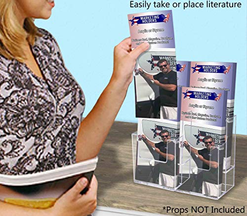 Marketing Holders 6 Pack Brochure Holder with Hardware for 4" Trifolds or Rack Cards Bin Clear Acrylic Flyers Caddy for Counters Space Saving Organizing Caddy for Welcome Centers and Schools - color: 4 Pocket 2 Tier