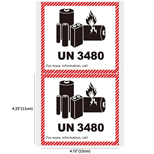 HYBSK 50PCS 4.7" x 4.3" Lithium Ion Battery Transport Caution Warning Labels for Shipping (UN3480) - size: UN3480