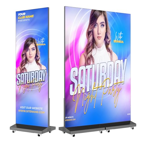 MWE P1.86 LED Poster Screen with Flight Case, 80" LED Digital Signage Display with Publishing System, Foldable Advertising Display Kiosk Video Wall for Events, WiFi/USB/HDMI (2 Panels) - size: 80"-2 Panels