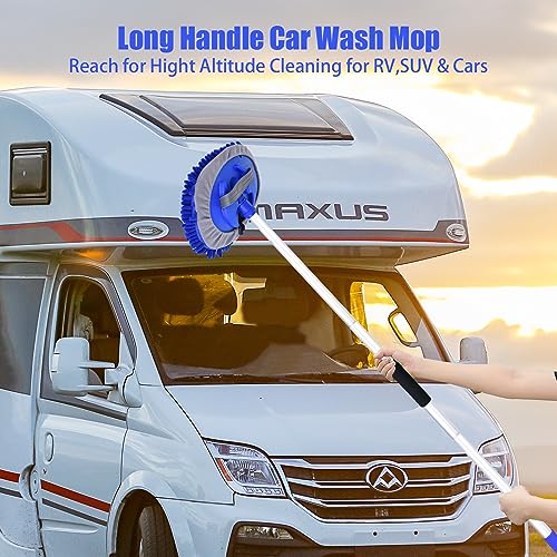 62" Car Wash Brush with Long Handle Chenille Scratch-Free Head Aluminum Pole - color: Blue