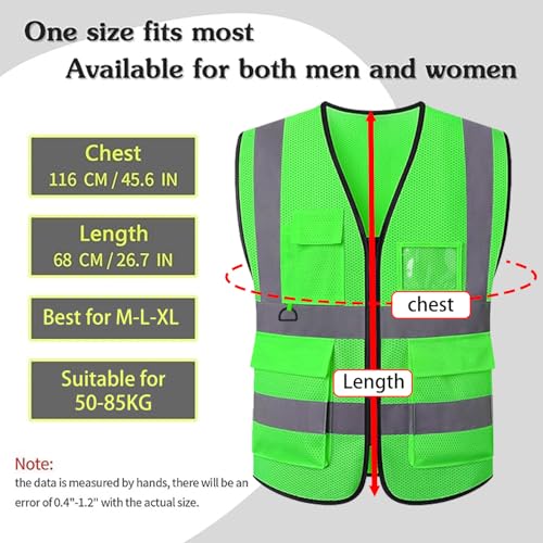 Reflective Mesh Safety Vest, Breathable Hi Vis Vest Construction Work with 5 Pockets and Zipper for Men Women - color: Apple Green