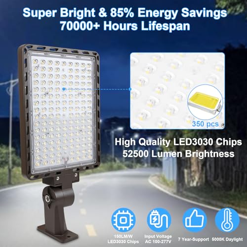 350W Parking Lot Light LED 52500LM Dusk to Dawn Wall Mount 3Pack - size: 350W/3Pack