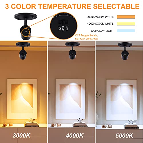 CLOUDY BAY LED Flush Mount Ceiling Spot Light,CRI90+ 9W 3000K 4000K 5000K Selectable Dimmable,Adjustable Tilt Angle Ceiling Track Light Head,Black - color: Black | 3CCT