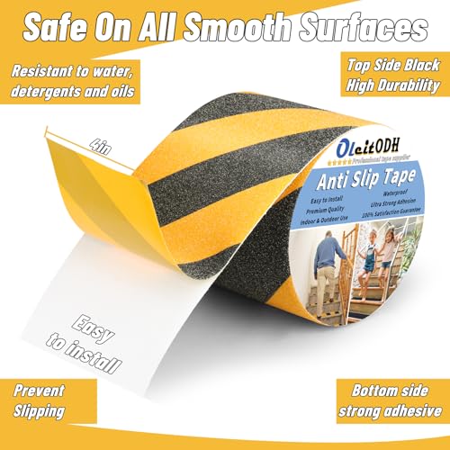 4 in x 60 ft Anti-Slip Tape for Stairs, Black/Yellow, Indoor/Outdoor - color: Black Yellow, size: 4 in x 60 ft