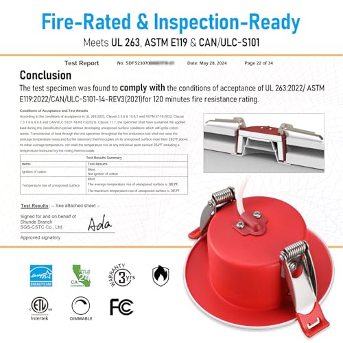 TORCHSTAR 4-Pack 3 Inch 2 Hour Fire Rated LED Recessed Light, Gimbal, 5CCT - size: 3 Inch