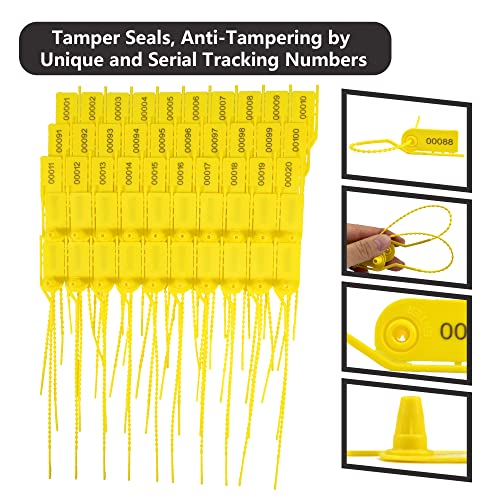 200 Plastic Tamper Seals Numbered Zip Ties Pull Tite Inspectin Tags Disposabl Breakable Tags Secure Plastic Signage for Fire Extinguisher, Shoes, Clothes (Yellow) - color: Yellow, size: 200