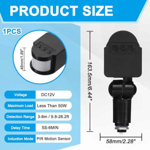 Outdoor Motion Sensor, Infrared PIR Motion Detector - Black - color: Black, size: 0.6" Hole