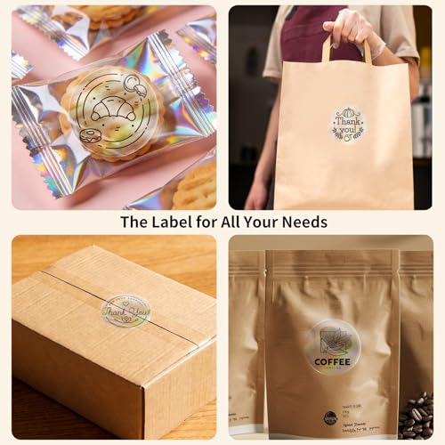 300 Labels/Roll 2" Holographic Transparent Round Thermal Labels, Waterproof Circle Blank Thermal Sticker Compatible with Direct Thermal Label Printers for DIY Logo Designs, Small Business - color: Holographic Transparent, size: 2 Inch