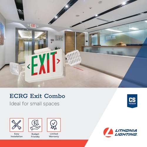 Lithonia Lighting Basics LED Exit Sign and Emergency Light Combo, White - color: Switchable, size: 19.09" | Sign & Square Light Combo