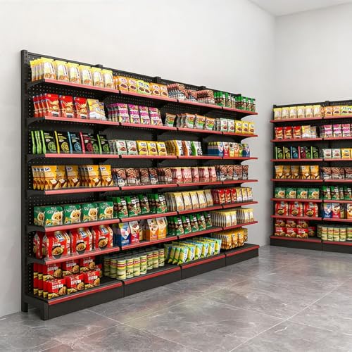 5-Tier Retail Gondola Shelving Unit with 15 Hooks, Heavy Duty Adjustable Store Display Rack, Metal Gondola Shelf for Grocery, Convenience Store, Liquor & Retail Shop(LxWxH 36x17x53in) - size: LxWxH 36x17x53in