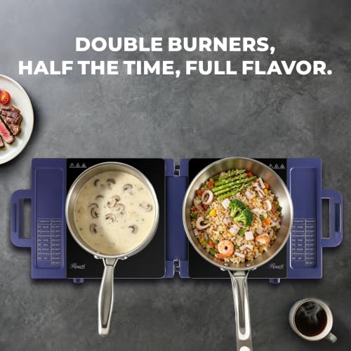 Rosewill Foldable Dual Induction Cooktop Burner, 1800W Portable Double Burner with 8 Cooking Modes & 9-Hour Timer, Auto Shutoff, Electric Stove for Home, Dorms, RVs, Small Kitchen - Blue - color: Blue