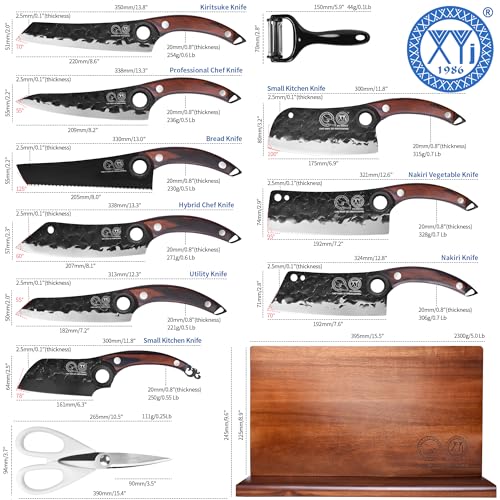 XYJ Knife Block Set,Knives Set with Acacia Wood Magnetic Knife Block - color: Coffee