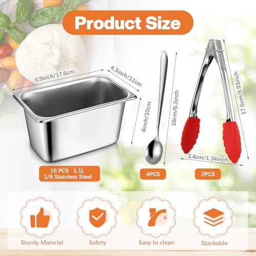 Rtteri 22 Pcs 1/9 Size Pan 4 Inch Deep Metal Hotel Steam Table Pan Bulk Set - size: 1/9 Size Pan 4 Inch Deep