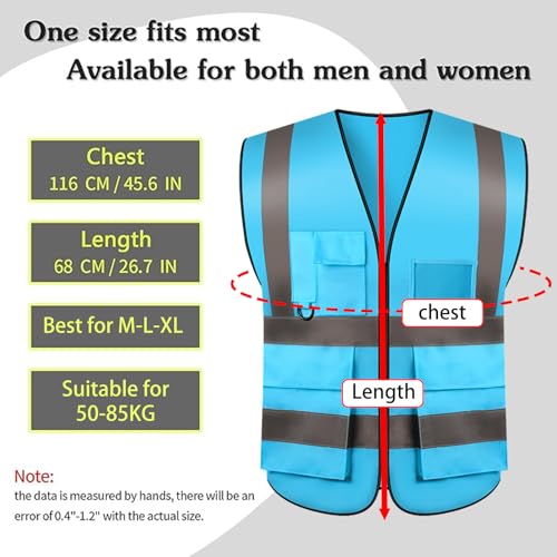 Safety Vests 20 Pack,Hi Vis Construction Vest with 5 Pockets and Zipper,Reflective Vest for Men Women Work One Size - color: Lake Blue