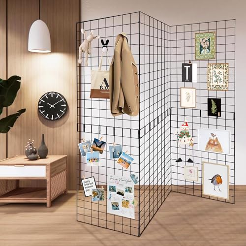 Grid Wall Panels 3 Pcs, Commercial Grade Gridwall Panels, Metal Grid Wall Panel Display Stand, You Can DIY 6 Pack 2'x3' or 3 Pack 2'x6' (Black) - color: Black