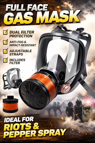 Full Face Organic Vapor Respirator - Protective Eye & Nose Shield with Anti-Fog Heavy Duty Lens & Adjustable - Chemical, & Particulate Respirator. Includes Filter Cartridge - Industrial Grade