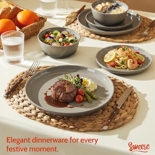 Sweese Porcelain Dinnerware Sets, Handpainted Plates and Bowls Set for 6, Scratch Resistant Dinner Set, Dishwasher and Oven Microwave Safe Dishes Set, Graphite Gray - color: Graphite Gray