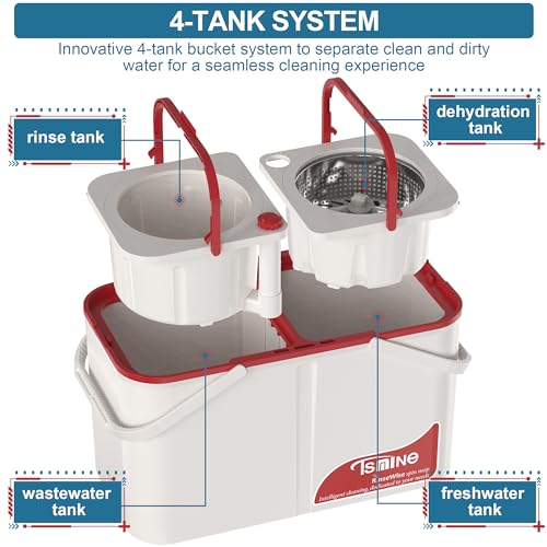 RinseWise Large Gen 1 Mop Bucket Set, Clean/Dirty Water Separation, Red - size: Large Gen 1- White/Red+6 Mop Heads