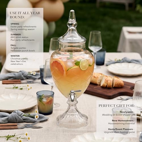 Fifth Avenue Glass Beverage Drink Dispenser Crystal Winston w/Spigot, 1 Gal - color: Winston
