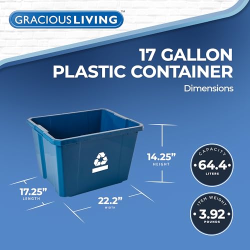 Gracious Living Recycling Bin Container, Plastic Trash Can, 17 Gallon - size: 1 Pack
