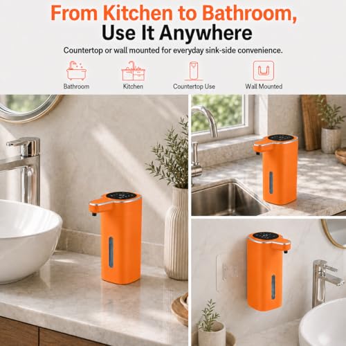 Automatic Liquid Soap Dispenser Touchless, USB Rechargeable (Orange) - color: Orange