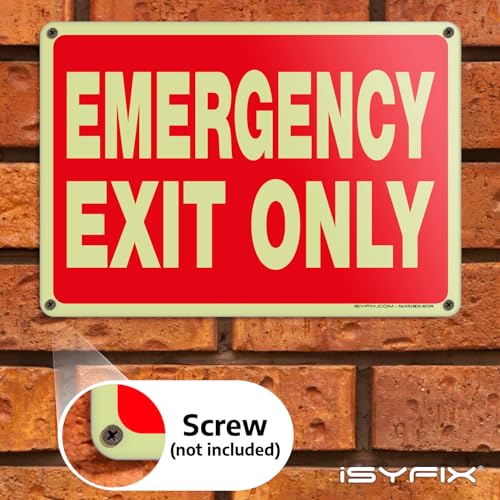 iSYFIX Emergency Exit Only Glow in the Dark Sign, 10x7 Inch, 6 Pack - size: 6 Pk 10x7, style: Plastic Glow