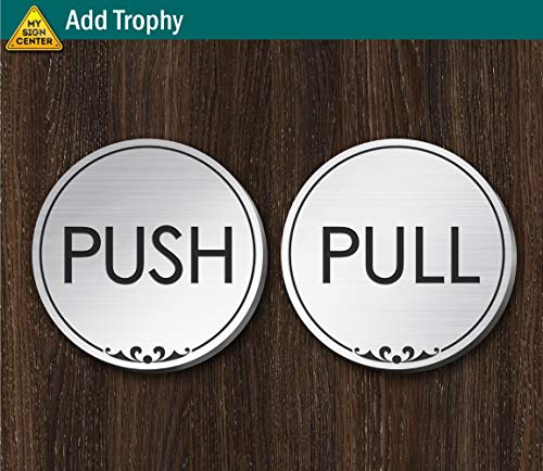 Push and Pull Sign for Doors, Brushed Silver, Engraved, 2 Inches, Fade - size: 2x2