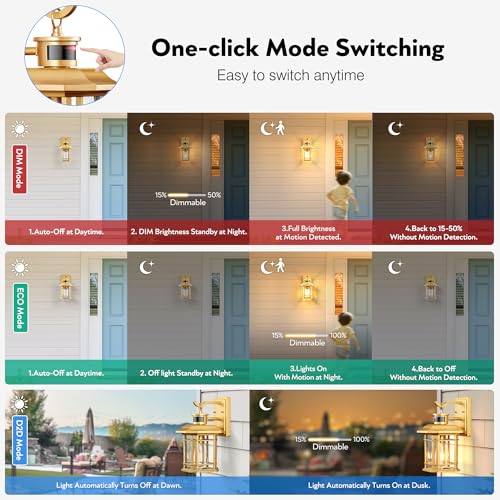VIANIS Motion Sensor Exterior Lights for House, 2 Pack Dusk to Dawn Outdoor Lighting, Gold Outdoor Sconce Lantern, Waterproof, Weather Resistant Porch Lights Outside for House, Garage, Front Door - color: Gold, size: 12.4 in Motion Sensor 2 Pack