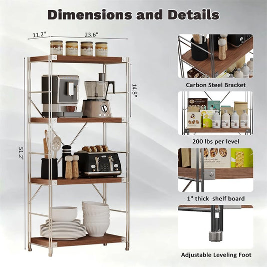 4-Tier Industrial Bookshelf, Wood and Metal Shelf Unit, Storage Bookcase - color: Walnut, size: 4T24IN