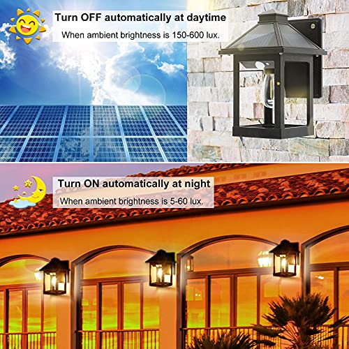 2 Pack Solar Wall Lanterns Outdoor with 3 Modes, Dusk to Dawn Motion Sensor - color: Black (2 Pack)