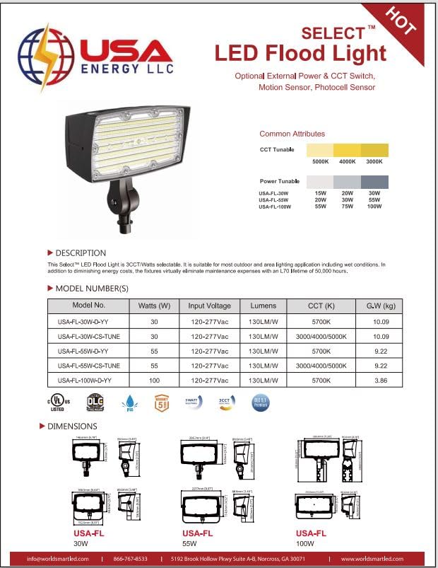 LED Flood Light for Commercial or Industrial Outdoor Lighting & Spot Light