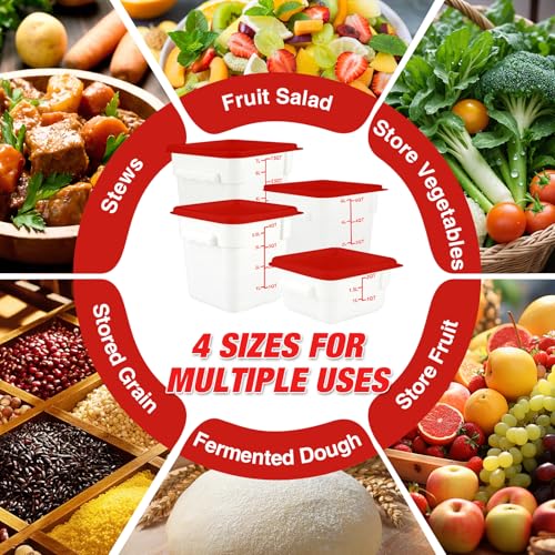 Square Food Containers with Lids 4-Pack, Commercial Grade Plastic Bins for Restaurant Kitchen Pantry Storage, Freezer & Dishwasher Safe (Red, 4QT-4PACK) - size: 4QT-4PACK