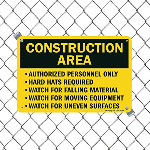 SmartSign "Construction Area - Authorized Personnel Only, Hard Hats Required" Sign | 12" x 18" Aluminum - size: 12" x 18"