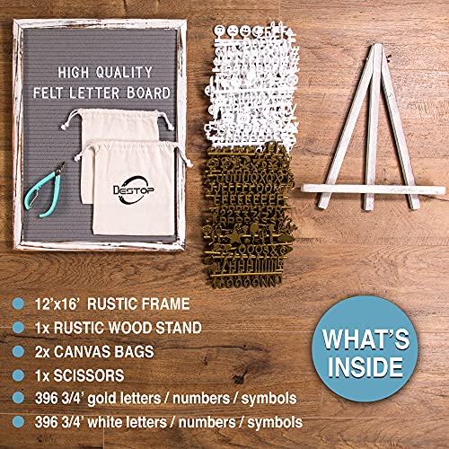 Felt Board With Rustic Vintage Frame and Stand 12x16 Inch,Grey Changeable Message Board Includes 792 Letters, Numbers and Symbols,Hook to Hang, 2 Canvas Bags - color: 12X16 Rustic Grey