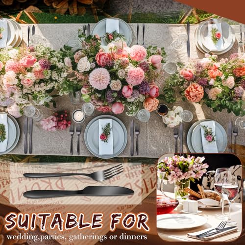 Nuenen 50 Pcs Stainless Steel Forks and Knives Black Silverware Set - color: Black, size: 7.1 x 1 Inch, 8.4 x 0.7 Inch