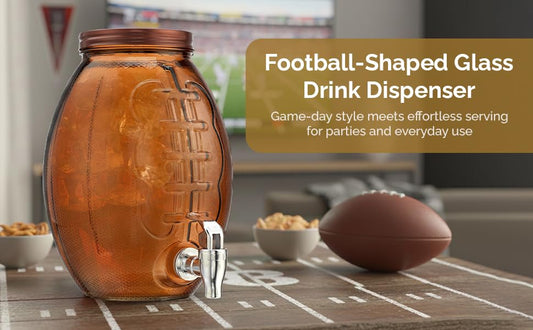 Football Drink dispenser, Glass Beverage Dispenser For Football Party & decorations, Drink Dispenser With 100% Leakproof Spigot Perfect For Parties And Daily Use 1 GALLON - color: Clear-Football