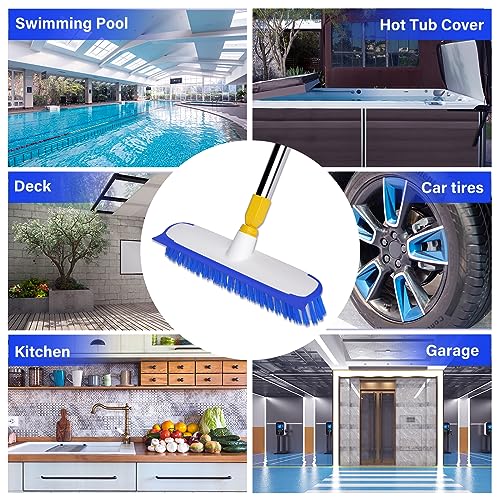 ITTAR 55" Extendable Floor Scrub Brush, 12" Wide Heavy-Duty 2-in-1 Scrub & Squeegee Deck Brush for Tile Grout Shower Floor, Kitchen, Restaurant, Patio & Garage Cleaning - color: Blue