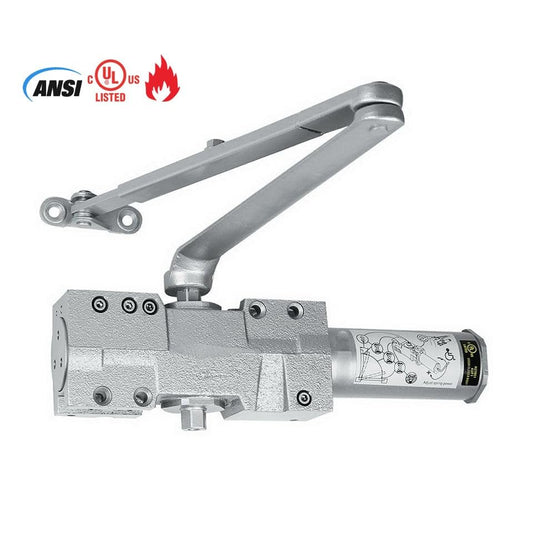Commercial Door Closer Grade 1 Hydraulic Extra Heavy Duty Self-Closing Adjustable Size 1–6 ADA Compliant ANSI/BHMA Certified Automatic High Traffic Surface-Mount Weather-Resistant Silver UL Fire-Rated - style: MN9002 - Extra Heavy Duty Door Closer